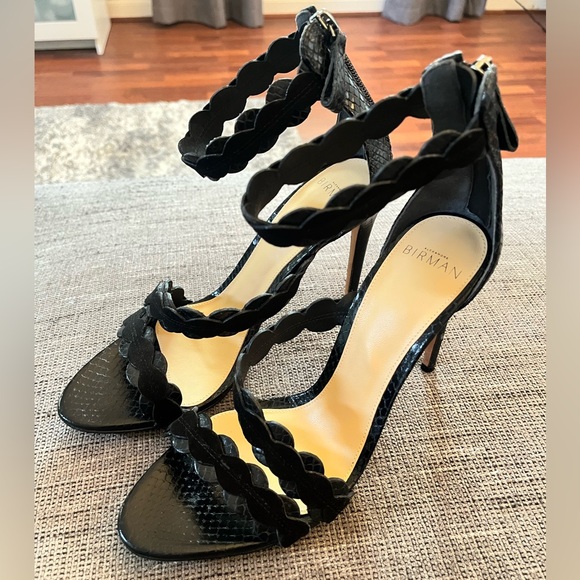 Alexandre Birman | Barbara 100 Snake-Embossed Black Leather Sandal Sz 38.5/ 8.5 - Picture 1 of 10